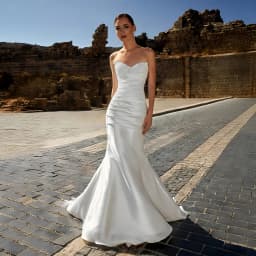 ZIBUYU Customized Elegant Satin Mermaid Wedding Dress Strapless Beaded Backless Ruched Bridal Gown