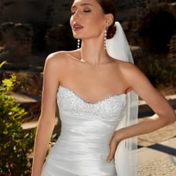 ZIBUYU Customized Elegant Satin Mermaid Wedding Dress Strapless Beaded Backless Ruched Bridal Gown