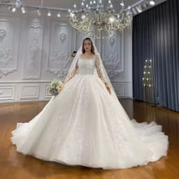Customized Luxury Wedding Dresses Ball Gown Long Sleeves Charming Beading Lace Elegant Vestido De Noiva Plus Size