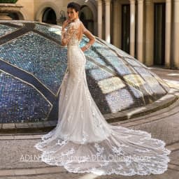 Court Train Mermaid Wedding Dress Customized Long Sleeves Illusion Applique Back Zipper Buttons Lace Bridal Gown Robe Mariee