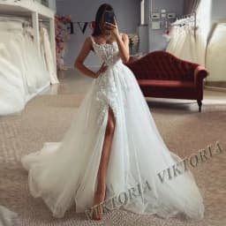 VIKTORIA Attractive Corset Wedding Dresses For Woman Bride Slit Square Collar Tulle Appliques Vestido De Casamento Customized