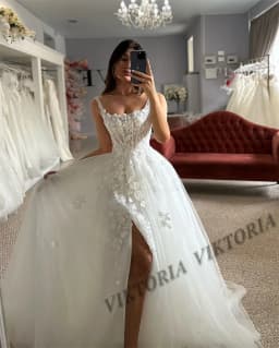 VIKTORIA Attractive Corset Wedding Dresses For Woman Bride Slit Square Collar Tulle Appliques Vestido De Casamento Customized