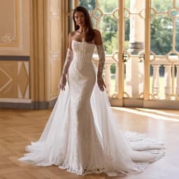 Customized Elegant Satin Strapless Wedding Dress Dreamy Applique Beading Robe de mariée Exquisite Mermaid Tulle Vestido De Novia