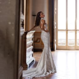 Halter Mermaid Wedding Dress Vintage Full Lace Sleeveless Open Back Bridal Gown Chapel Train Custom Size Wedding Bridal Dresses