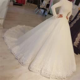 Customized Arabic Muslim Wedding Dresses Princess High Neck Long Sleeves Lace Appliques Bead Bridal Dresses Robe De Mariage