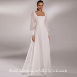 Simple Wedding Dress Beach Bride Dresses Customized Puff Sleeves Square Neck Sweep Train Chiffon Corset Bridal Gowns