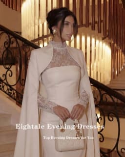 Eightale Vintage Wedding Dress High Neck Long Sleeves Lace Customized Ivory Satin Bridal Gown Bride Party Dress Vestido De Novia