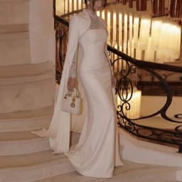Eightale Vintage Wedding Dress High Neck Long Sleeves Lace Customized Ivory Satin Bridal Gown Bride Party Dress Vestido De Novia