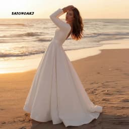 Customized Simple Beach White Ivory Satin Wedding Dress for Women Long Sleeve A-Line Bridal Gown Vestidos De Novia Robe Mariée