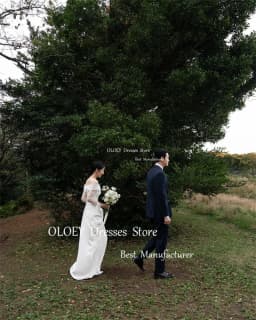OLOEY Simple A Line Korea Wedding Dresses Photoshoot Long Sleeves Off Shoulder Floor Length Bridal Gowns Corset Back 2024