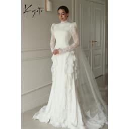 Kyoto Customized White Elegant Tiered Mermaid Floral Lace Wedding Dress High Neck vestidos de noche Zip Back robe de mariée 2026