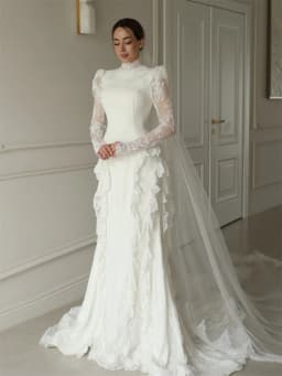 Kyoto Customized White Elegant Tiered Mermaid Floral Lace Wedding Dress High Neck vestidos de noche Zip Back robe de mariée 2026