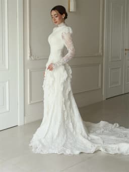 Kyoto Customized White Elegant Tiered Mermaid Floral Lace Wedding Dress High Neck vestidos de noche Zip Back robe de mariée 2026