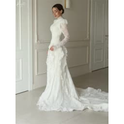 Kyoto Customized White Elegant Tiered Mermaid Floral Lace Wedding Dress High Neck vestidos de noche Zip Back robe de mariée 2026