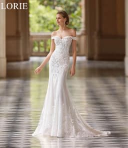 LORIE BOHO Off Shoulder Wedding Dress Lace Appliques Mermaid Detachable Train Pleated Bride Prom Gown 2024 Luxury Bridal Gowns