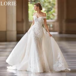 LORIE BOHO Off Shoulder Wedding Dress Lace Appliques Mermaid Detachable Train Pleated Bride Prom Gown 2024 Luxury Bridal Gowns