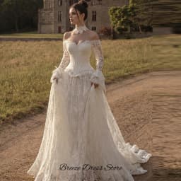 Customized Sweetheart Long Sleeves Robe de mariée Fashion Lace Appliques Wedding Dress Elegant A-Line Lace Up Back Bridal Gowns