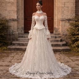 Customized Sweetheart Long Sleeves Robe de mariée Fashion Lace Appliques Wedding Dress Elegant A-Line Lace Up Back Bridal Gowns