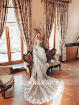 Alonlivn Custom Made Sweetheart Mermaid Wedding Dress With Beaded Appliques Off Shoulder Full Sleeves Trumpet Bridal Gowns
