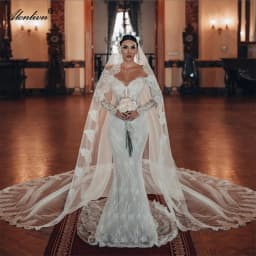 Alonlivn Custom Made Sweetheart Mermaid Wedding Dress With Beaded Appliques Off Shoulder Full Sleeves Trumpet Bridal Gowns