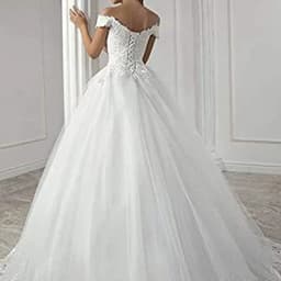 White Ivory Lace Appliques Ball Gown Cheap Off The Shoulder Short Sleeves Bridal Dress Wedding Dresses