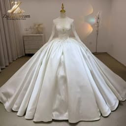 Customized Luxury Pearl Beaded Ball Gown Wedding Dress Long Sleeve Sparkly Bridal Gown Custom Size Plus Size Vestidos De Novia