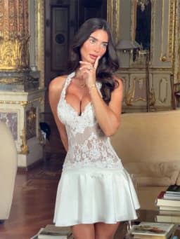 Tokyo Women Lace Halter Cocktail Dress White V Neck Corset Backless Mini Dress Satin Pleated Hem Formal Party Bodycon Dresses
