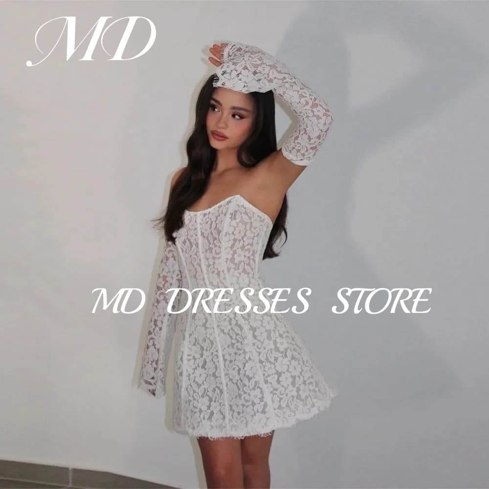 MD Modern Lace Short A-line Wedding Dresses Detachable Sleeve Sexy Scoop Neck Mini Above Knee Customized 2025 Evening Gown Dress