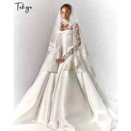 Tokyo Customized Cathedral Train Ball Gown Wedding Dress Lace Appliques vestidos de noche High Neck Long Sleeve Evening Dresses
