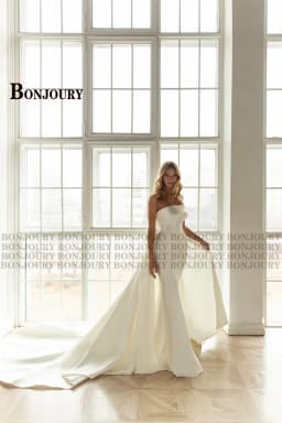 BONJOURY Chic Wedding Dress for Women Mermaid Zipper Bowknot Sleeveless Detachable Train Satin Robe De Mariee Customized