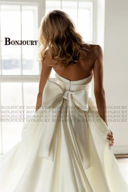 BONJOURY Chic Wedding Dress for Women Mermaid Zipper Bowknot Sleeveless Detachable Train Satin Robe De Mariee Customized