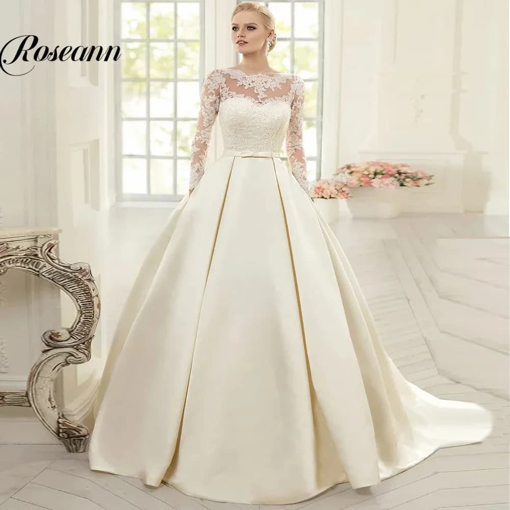 Customized Advanced Jewel Neck Wedding Dresses Satin Illusion Sashes Bridal Gowns Vestidos De Novia Brautmode Personalised