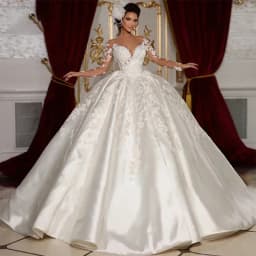 Customized Luxury Satin Wedding Dress Off-Shoulder V-Neck Charming Flower Lace Applique Elegant Vestido De Noiva Plus Size