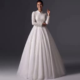 JEHETH Muslim A-line Wedding Dress Satin Wedding Dress High Neck Wrinkle Stickers Full Set Wedding Dress Simple 2025 Customized