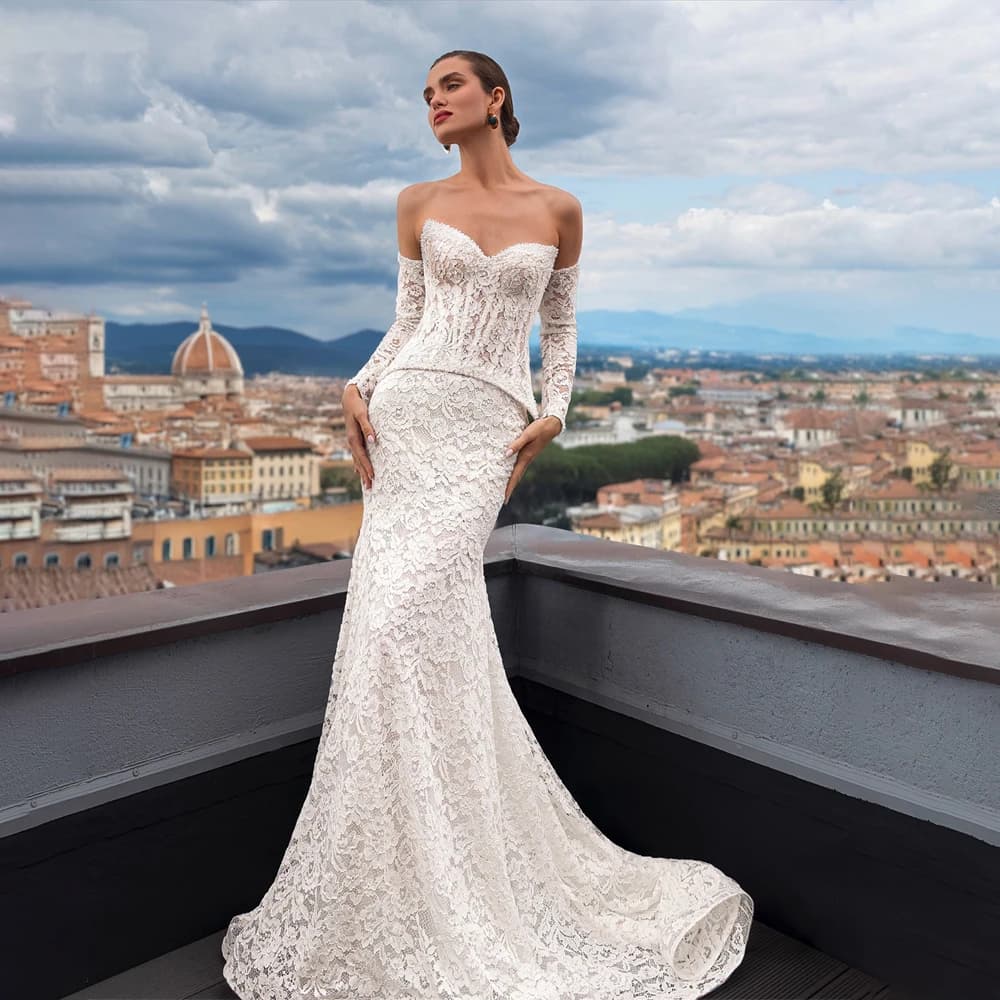 Modern Sweetheart Wedding Dress Two-Piece Set Mermaid Bridal Gown with Sweep Train For Brides свадебное платье