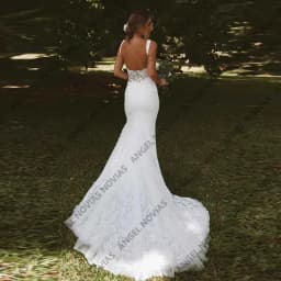 Long Mermaid Lace Boho Weddings Dresses Bridal V Neckline with Split Lace Wedding Gown Vestidos De Novia boda