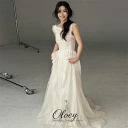 OLOEY Elegant A-Line Tulle Korea Wedding Dress Photo Shoot Sleeveless Backless Bridal Gown Customized Garden Wedding Dress