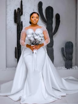 African O-Neck Wedding Dresses Sparkling Pearl Detachable Train Robe Long Sleeve Luxury Bridal Dress Vestido De Novia Customized
