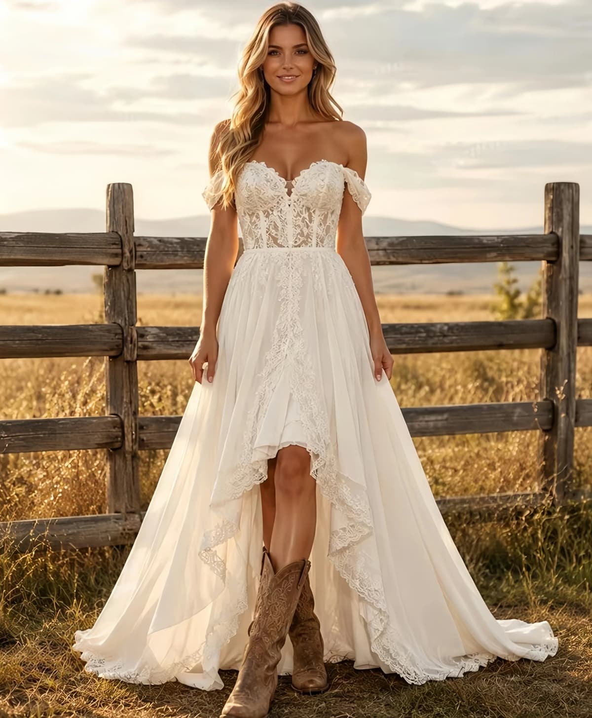 Elegant High Low Boho Wedding Dress Off Shoulder Asymmetrical Bridal Gown Sweetheart Lace Wedding Gowns Customized