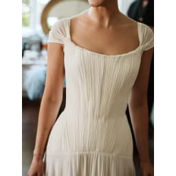 Tokyo Customized Square Collar Waist Cinching Wedding Dress Draped vestidos de noche Court Train Short Sleeve Evening Dresses