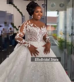 African Ball Gown Wedding Dresses For Brides Sheer Neck Lace Bridal Gowns Long Sleeve Beading Vestido De Noiva 2025 Customized
