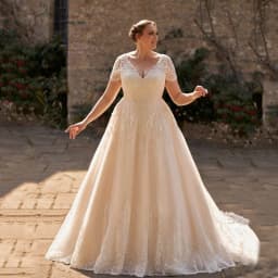 Classic Wedding Dresses Plus Size V Neck Short Sleeves Bride Gowns Appliques Sweep Train Tulle A-Line Vestidos De PSL980015