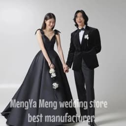 ZHUISHU Modern Black Wedding Party Evening Dresses A Line Customized Spaghetti Strap Formal Prom Gown Satin Wedding Photos Shoot