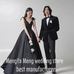 ZHUISHU Modern Black Wedding Party Evening Dresses A Line Customized Spaghetti Strap Formal Prom Gown Satin Wedding Photos Shoot