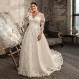 Modest Long Sleeves Plus Size Wedding Dress for Bride Customized V Neck Lace Glitter Lace A Line Long Train Corset Bridal Gowns