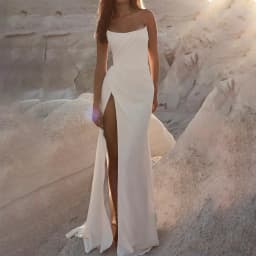 Simple Soft Satin Mermaid Wedding Dress Strapless Sleeveless Side Split Bridal Gown Ruched Beach Bride Dress Robe De Mariée 2026