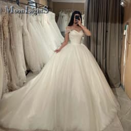 Moonlight Modern Wedding Gowns for Mariages Off the Shoulder Pleat Rhinestones Lace up Royal Train Suknia Slubna Customized