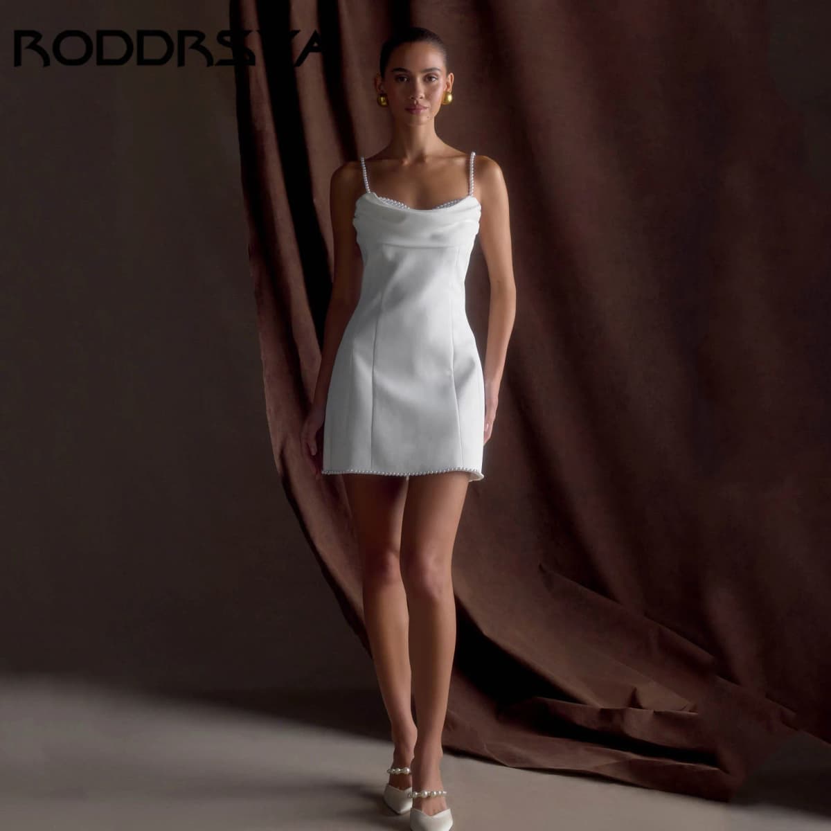 RODDRSYA Mini Pearls Bridal Party Dress Elegant Spaghetti Straps Satin Evening Gowns Backless Short vestidos de novia Customized