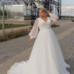 LAYOUT NICEB V-Neck Full Puff Sleeves Bridal Gowns 2024 Backless A-Line Tulle Wedding Dresses Back Lace Up Vestidos De Fiesta