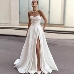 Strapless Satin Simple Wedding Dresses Side High Slit Corset Back Bridal Gown Customized A Line Minimalist Wedding Gown